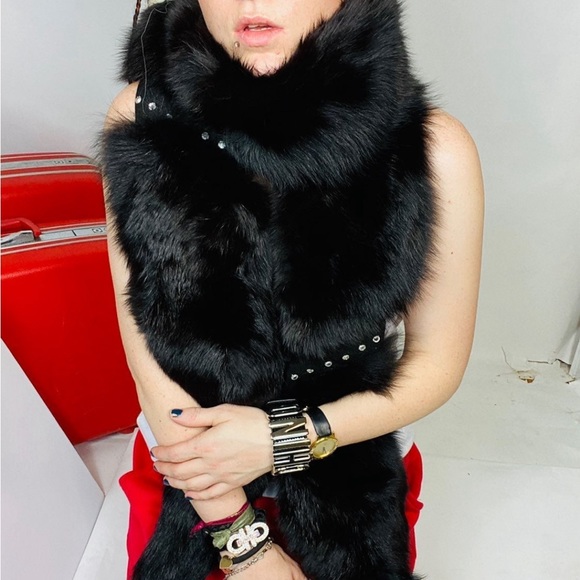Vintage Couture • REAL Black Fox Fur Stole / Scarf - Picture 6 of 8